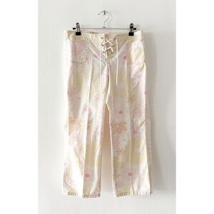 Y2K Vintage Old Navy Retro Pink Floral Print Cotton Capri Pants Size 2